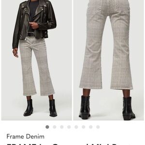 Frame Kick Flare Denim Light Gray Plaid Cropped Pants